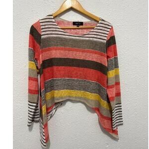 Comfy USA Long Sleeve Top Asymmetrical Hem Striped Lightweight Lagenlook Hippie